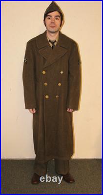 1940s US ARMY WWII WOOL OVERCOAT Lined Eagle Buttons Rank Patches SIZE 42R