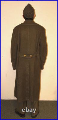 1940s US ARMY WWII WOOL OVERCOAT Lined Eagle Buttons Rank Patches SIZE 42R