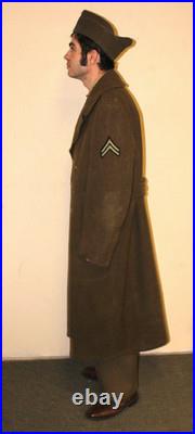 1940s US ARMY WWII WOOL OVERCOAT Lined Eagle Buttons Rank Patches SIZE 42R