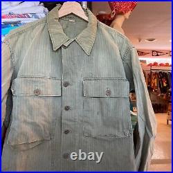 1940s Vintage HBT WWII US Army Shirt WW2 Herringbone Twill Military Uniform