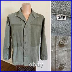 1940s Vtg WWII US Army HBT 13 Star 36 R Button Long Pocket Jacket Field M1943