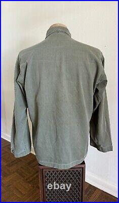 1940s Vtg WWII US Army HBT 13 Star 36 R Button Long Pocket Jacket Field M1943