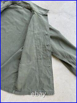 1940s Vtg WWII US Army HBT 13 Star 36 R Button Long Pocket Jacket Field M1943