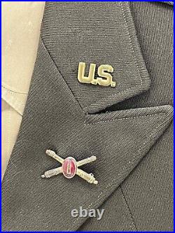 1940s WWII US Army Officer Captains Jacket and Shirt with Medals & Cap