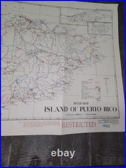 1942 WWII Puerto Rico Military Road Map Restricted Army Engineer Original