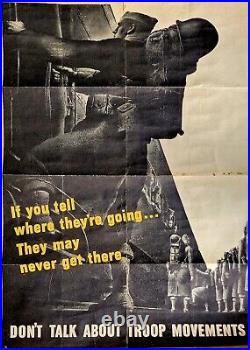 1943 Original Wwii Us Army War Poster Don't Talk About Troop Movements Rare