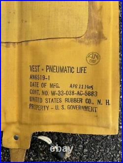 1945 WW2 USAAF AN6519-1 Pneumatic Pilots Life Vest Mint Unused Army Air Corp