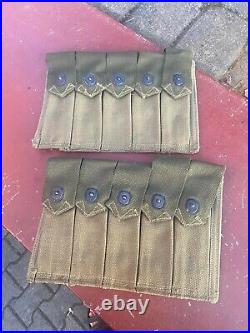 2x WWII US Army Two Tone Transitional Thompson Pouch Unmarked Original WW2