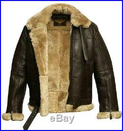 B3 Aviator Bomber WWII Pilot Real Shearling Brown Leather Flying Winter Jacket