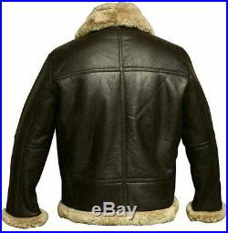 B3 Aviator Bomber WWII Pilot Real Shearling Brown Leather Flying Winter Jacket