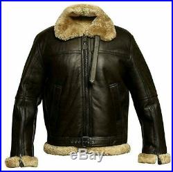 B3 Aviator Bomber WWII Pilot Real Shearling Brown Leather Flying Winter Jacket