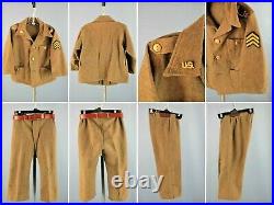 Boy's 1940s WWII US Army Uniform sz 5 40s Vtg WW2 Children's Hat Pins Patches