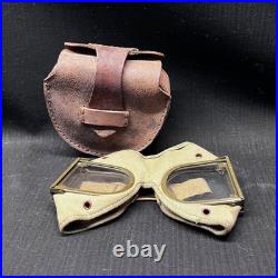 Former Japanese Army WWII Anti Dust Goggles w Leather Case Original Vintage Me