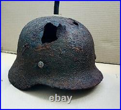German Helmet M35/40 64 size combat damaged WW2 Wehrmacht Original Dug relic