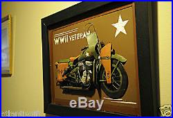 Harley Davidson WLA 1942 WWII Army Motorcycle Collectible Realistic 3D Painting