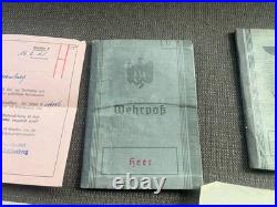 LOT (3) Original WWI WWII German Soldier WehrpassHeer (Army)MoneyLetters