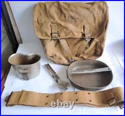 Lot WW2 US Army Military 1940s 1950s, Bag, Skillet, Knife Can Opener Canteen Cup
