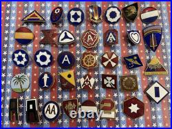Lot of 35 WWII US Army Patch Type DI DUI Metal Insignia Division Command Etc