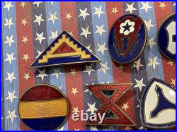 Lot of 35 WWII US Army Patch Type DI DUI Metal Insignia Division Command Etc