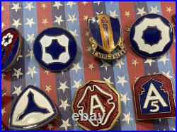 Lot of 35 WWII US Army Patch Type DI DUI Metal Insignia Division Command Etc