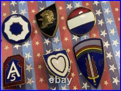 Lot of 35 WWII US Army Patch Type DI DUI Metal Insignia Division Command Etc