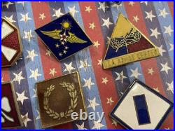 Lot of 35 WWII US Army Patch Type DI DUI Metal Insignia Division Command Etc