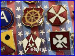 Lot of 35 WWII US Army Patch Type DI DUI Metal Insignia Division Command Etc