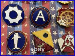 Lot of 35 WWII US Army Patch Type DI DUI Metal Insignia Division Command Etc