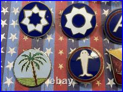 Lot of 35 WWII US Army Patch Type DI DUI Metal Insignia Division Command Etc