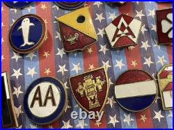 Lot of 35 WWII US Army Patch Type DI DUI Metal Insignia Division Command Etc