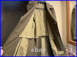 Militaria WW2 US Army 1942 Melton Wool Double Breasted OD Trenchcoat Size 34R