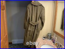 Militaria WW2 US Army 1942 Melton Wool Double Breasted OD Trenchcoat Size 34R