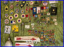 Military Junk Drawer Lot, WW2 Modern Boy Scout Medals Patches USMC Army Navy