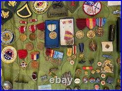 Military Junk Drawer Lot, WW2 Modern Boy Scout Medals Patches USMC Army Navy