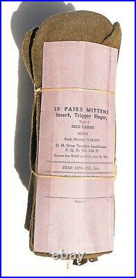 Mint Orig Bundle Of 10 Us Army Ww2 Wool Trigger Finger Mittens Dated 5/15/43