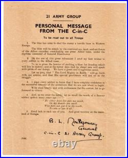 Montgomery D-Day Letter to Troops 1944 WWII. 21 Army Group, Original. Britain