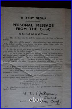 Montgomery D-Day Letter to Troops 1944 WWII. 21 Army Group, Original. Britain