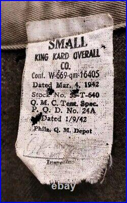 NOS 1942 WWII US Army Tanker Overalls King Kard Sz SM Wool Lined 13 Star Buttons