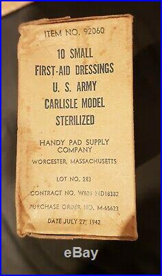 NOS Original WW2 US Army Box 10 Small First Aid Dressings Carlisle Bandages 1942