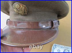 Nice WWII Khaki Wool U. S. Army G. I. Dress Uniform Visor Hat, GIFT, Re-enactor