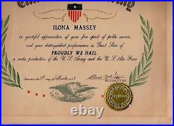 ORIGINAL 1940's ILONA MASSEY United States Army USO Tour. WWII CERTIFICATE