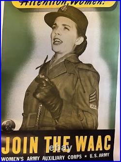 ORIGINAL 37 x 25 WWII Join the WAAC Women's Army Auxiliary Corps Attention Women