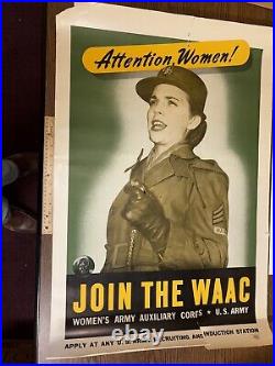 ORIGINAL 37 x 25 WWII Join the WAAC Women's Army Auxiliary Corps Poster Women