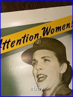 ORIGINAL 37 x 25 WWII Join the WAAC Women's Army Auxiliary Corps Poster Women