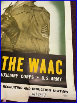 ORIGINAL 37 x 25 WWII Join the WAAC Women's Army Auxiliary Corps Poster Women