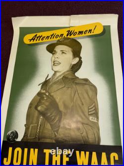 ORIGINAL 37 x 25 WWII Join the WAAC Women's Army Auxiliary Corps Poster Women