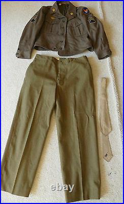 ORIGINAL VNT WWII ARMY AIR FORCE Brown WOOL JACKET 40S Khaki PANT TIE PINS PATCH