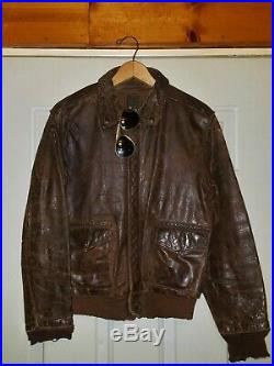 ORIGINAL VTG 1940s WWII TYPE A-2 LEATHER FLIGHT JACKET U. S. ARMY AIR CORPS AERO