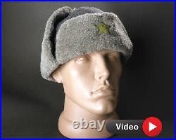 ORIGINAL WW2 Russian Army Winter Hat Ushanka Green Star Military BADGE SOVIET
