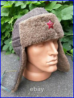 ORIGINAL WW2 Russian Army Winter Hat Ushanka Red Star Military BADGE SOVIET USSR